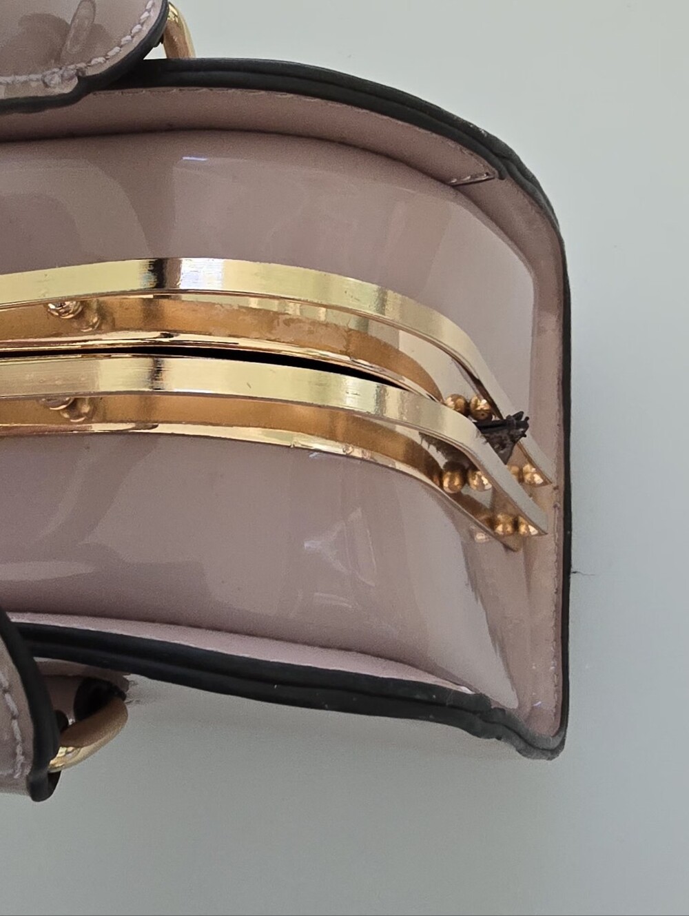 Retro Style Pink Patent Faux Leather Dome Satchel Handbag Crystal Clasp Purse - Picture 10 of 13
